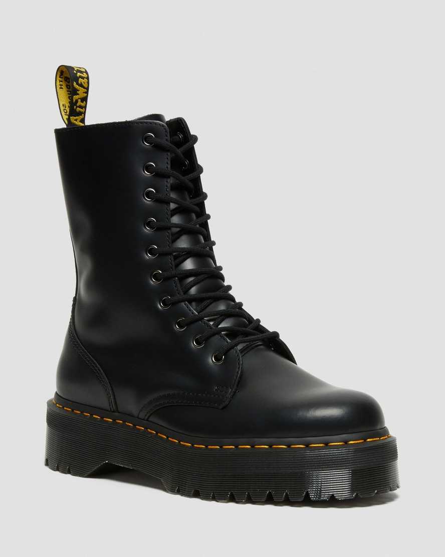 Dr. Martens Jadon Hi Smooth Lær Platform Støvler Dame Svart [1529PIHZQ]